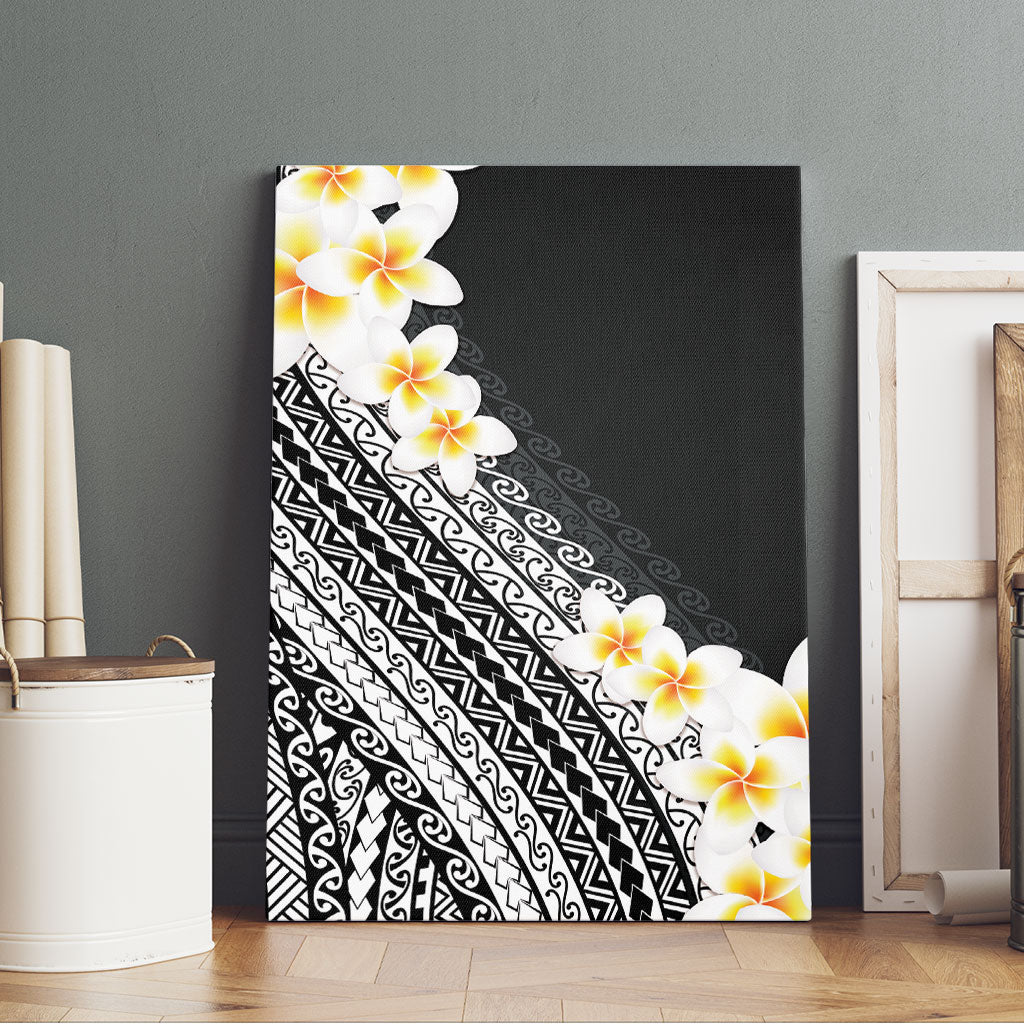 Tahiti Plumeria Tribal Pattern Canvas Wall Art Wave Style Black LT05 - Polynesian Pride