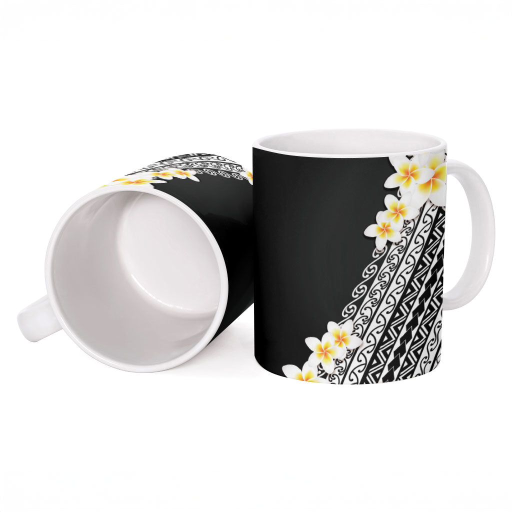 Tahiti Plumeria Tribal Pattern Ceramic Mug Wave Style Black LT05 - Polynesian Pride