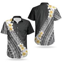 Tahiti Plumeria Tribal Pattern Couples Matching Puletasi and Hawaiian Shirt Wave Style Black LT05 - Polynesian Pride