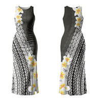 Tahiti Plumeria Tribal Pattern Couples Matching Tank Maxi Dress and Hawaiian Shirt Wave Style Black LT05 - Polynesian Pride