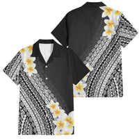 Tahiti Plumeria Tribal Pattern Family Matching Long Sleeve Bodycon Dress and Hawaiian Shirt Wave Style Black LT05 Dad's Shirt - Short Sleeve Black - Polynesian Pride
