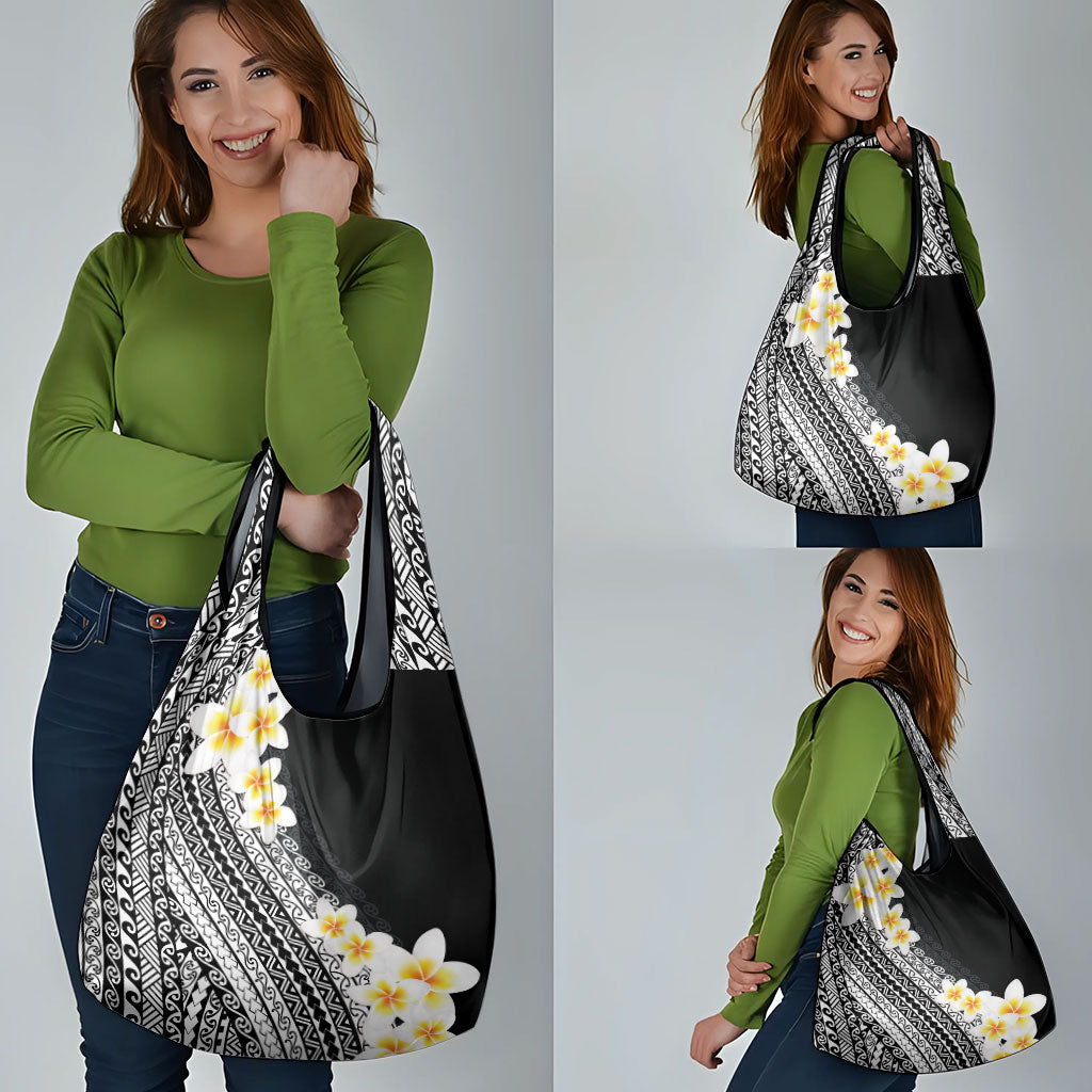 Tahiti Plumeria Tribal Pattern Grocery Bag Wave Style Black LT05 - Polynesian Pride
