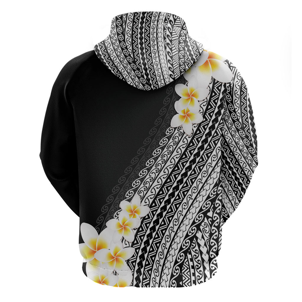 Tahiti Plumeria Tribal Pattern Hoodie Wave Style Black