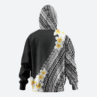 Tahiti Plumeria Tribal Pattern Hoodie Wave Style Black