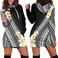 Tahiti Plumeria Tribal Pattern Hoodie Dress Wave Style Black LT05 - Polynesian Pride