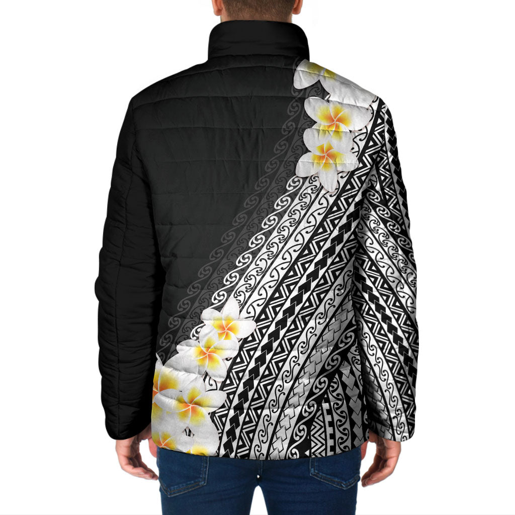 Tahiti Plumeria Tribal Pattern Padded Jacket Wave Style Black LT05 - Polynesian Pride