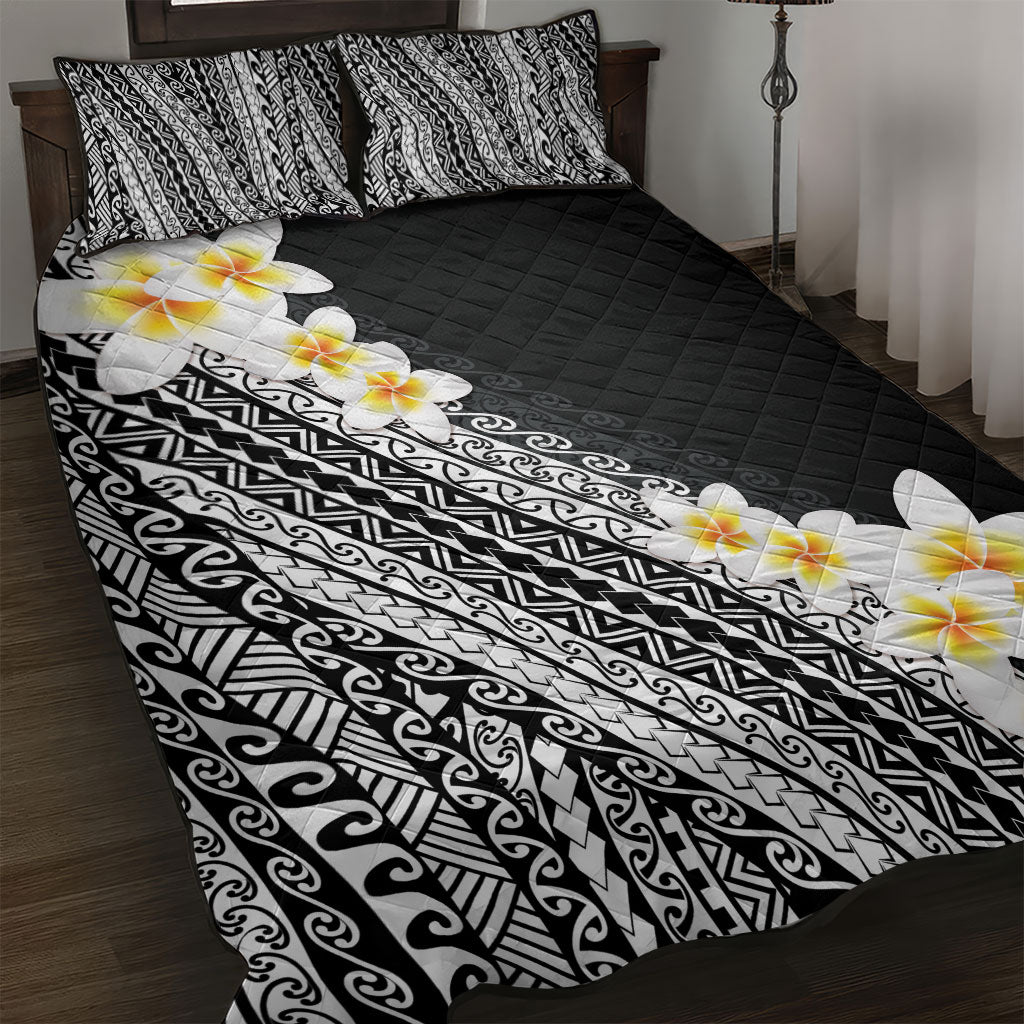 Tahiti Plumeria Tribal Pattern Quilt Bed Set Wave Style Black LT05 Black - Polynesian Pride