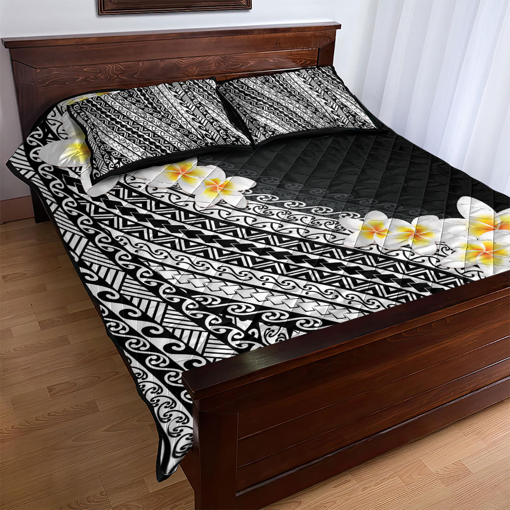 Tahiti Plumeria Tribal Pattern Quilt Bed Set Wave Style Black LT05 - Polynesian Pride
