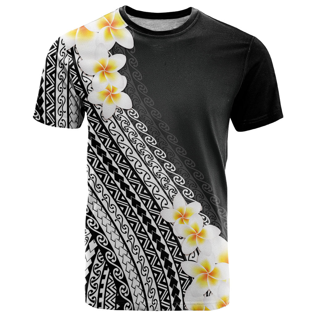 Tahiti Plumeria Tribal Pattern T Shirt Wave Style Black