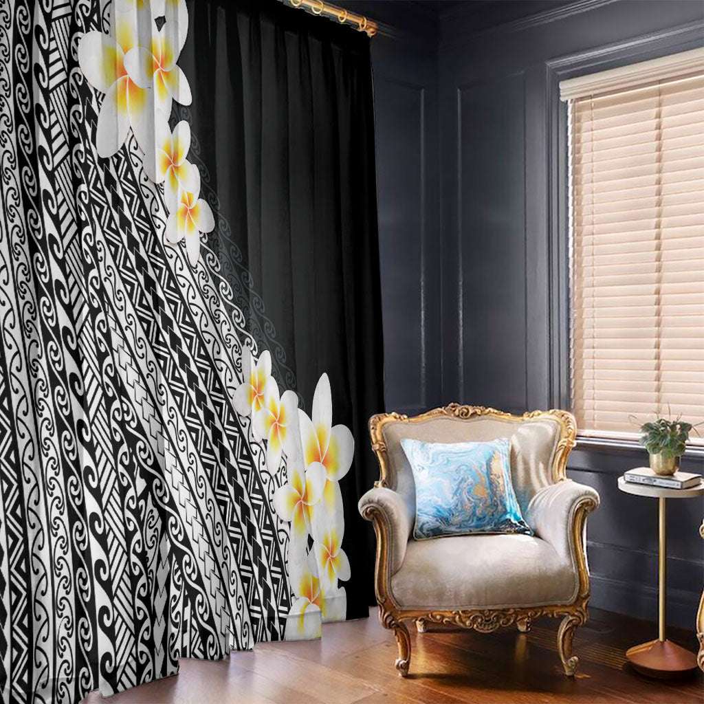 Tahiti Plumeria Tribal Pattern Window Curtain Wave Style Black LT05 - Polynesian Pride
