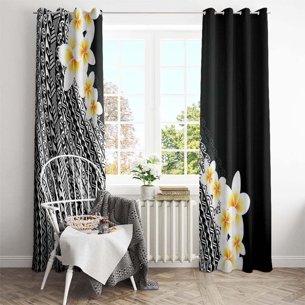 Tahiti Plumeria Tribal Pattern Window Curtain Wave Style Black LT05 - Polynesian Pride