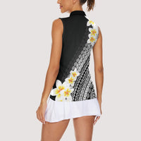 Tahiti Plumeria Tribal Pattern Women Sleeveless Polo Shirt Wave Style Black LT05 - Polynesian Pride