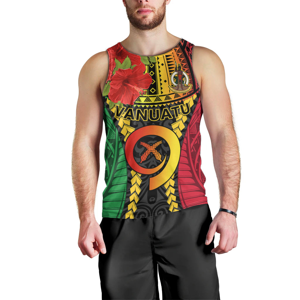 Vanuatu Men Tank Top Vanuatuan Coat Of Arms Mix Pig Tusk Poynesian Pattern LT05 - Polynesian Pride
