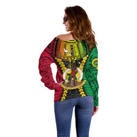 Vanuatu Off Shoulder Sweater Vanuatuan Coat Of Arms Mix Pig Tusk Poynesian Pattern LT05 - Polynesian Pride