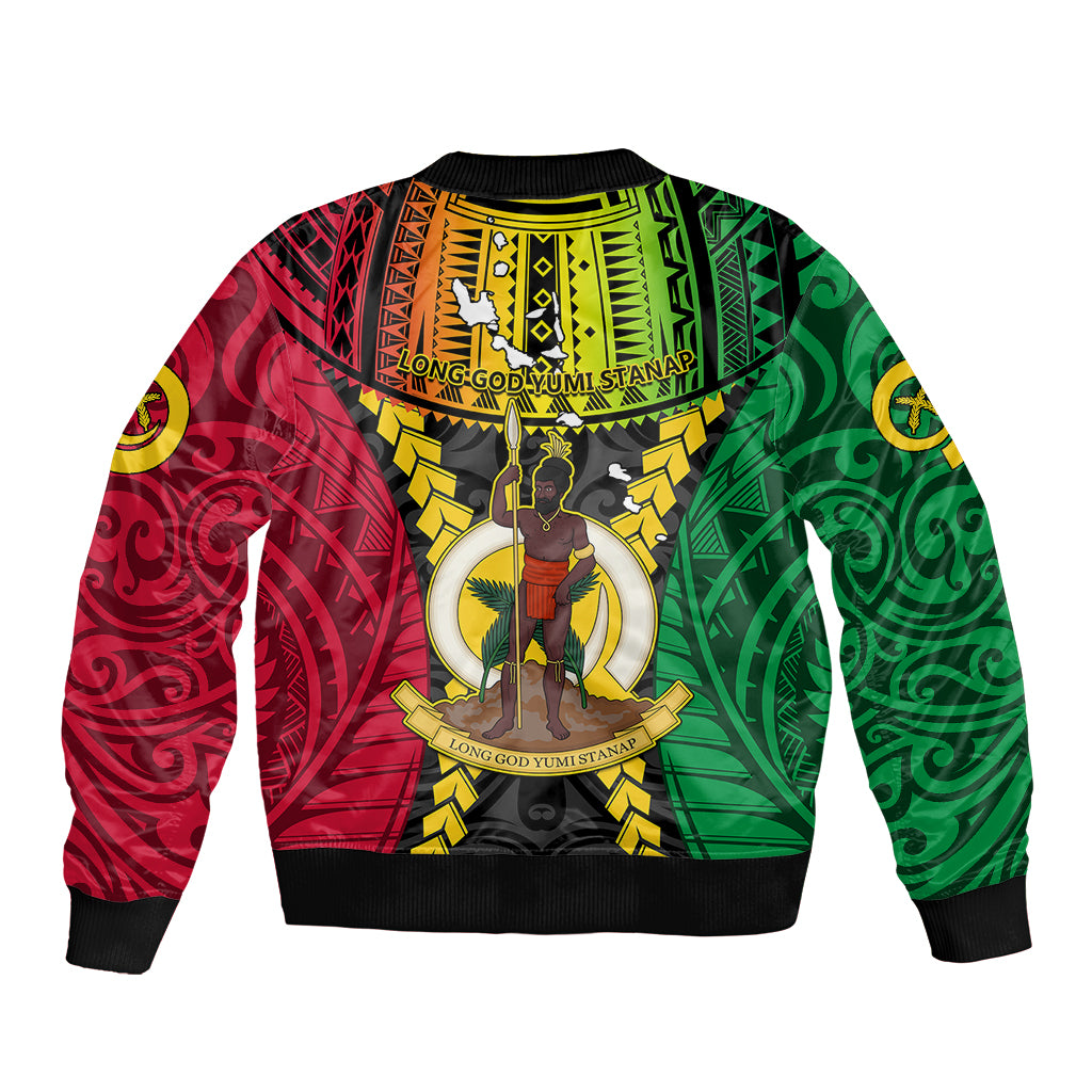 Vanuatu Sleeve Zip Bomber Jacket Vanuatuan Coat Of Arms Mix Pig Tusk Poynesian Pattern LT05 - Polynesian Pride