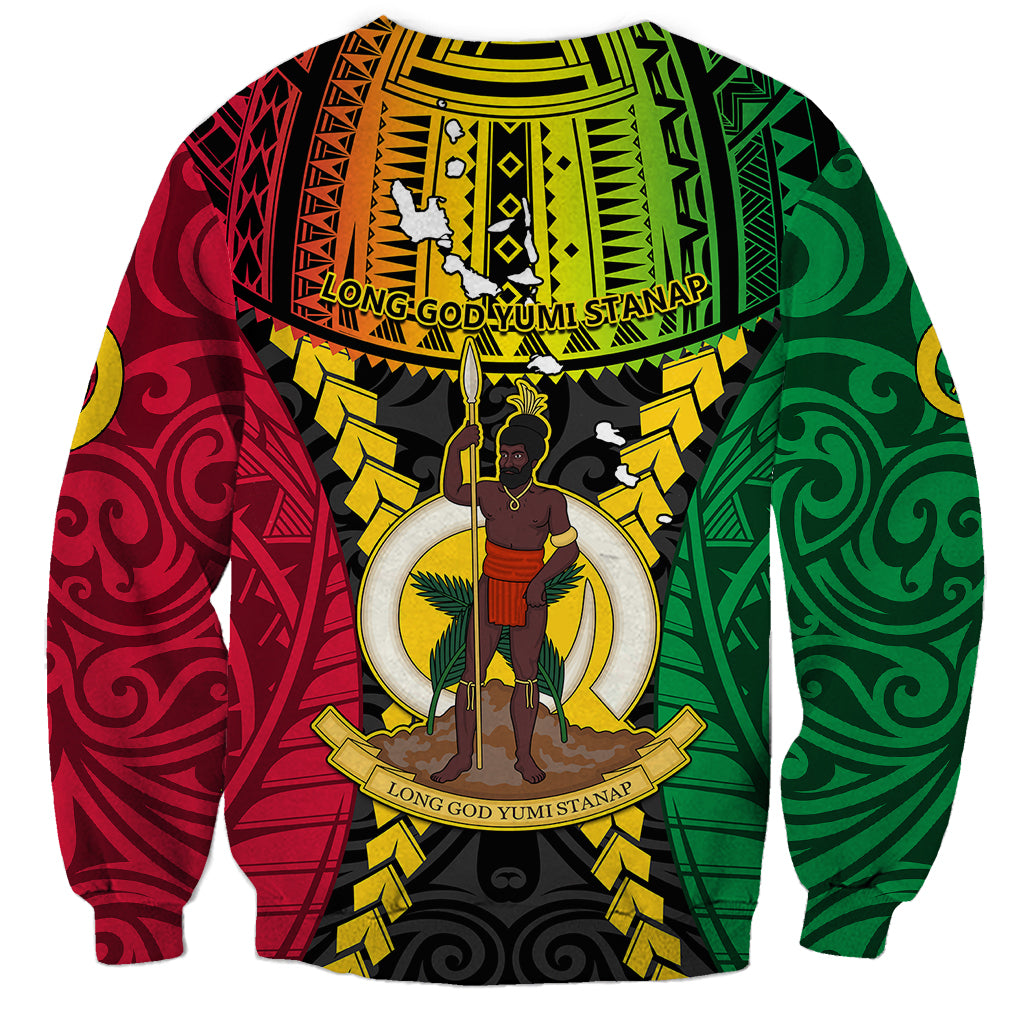 Vanuatu Sweatshirt Vanuatuan Coat Of Arms Mix Pig Tusk Poynesian Pattern LT05 - Polynesian Pride
