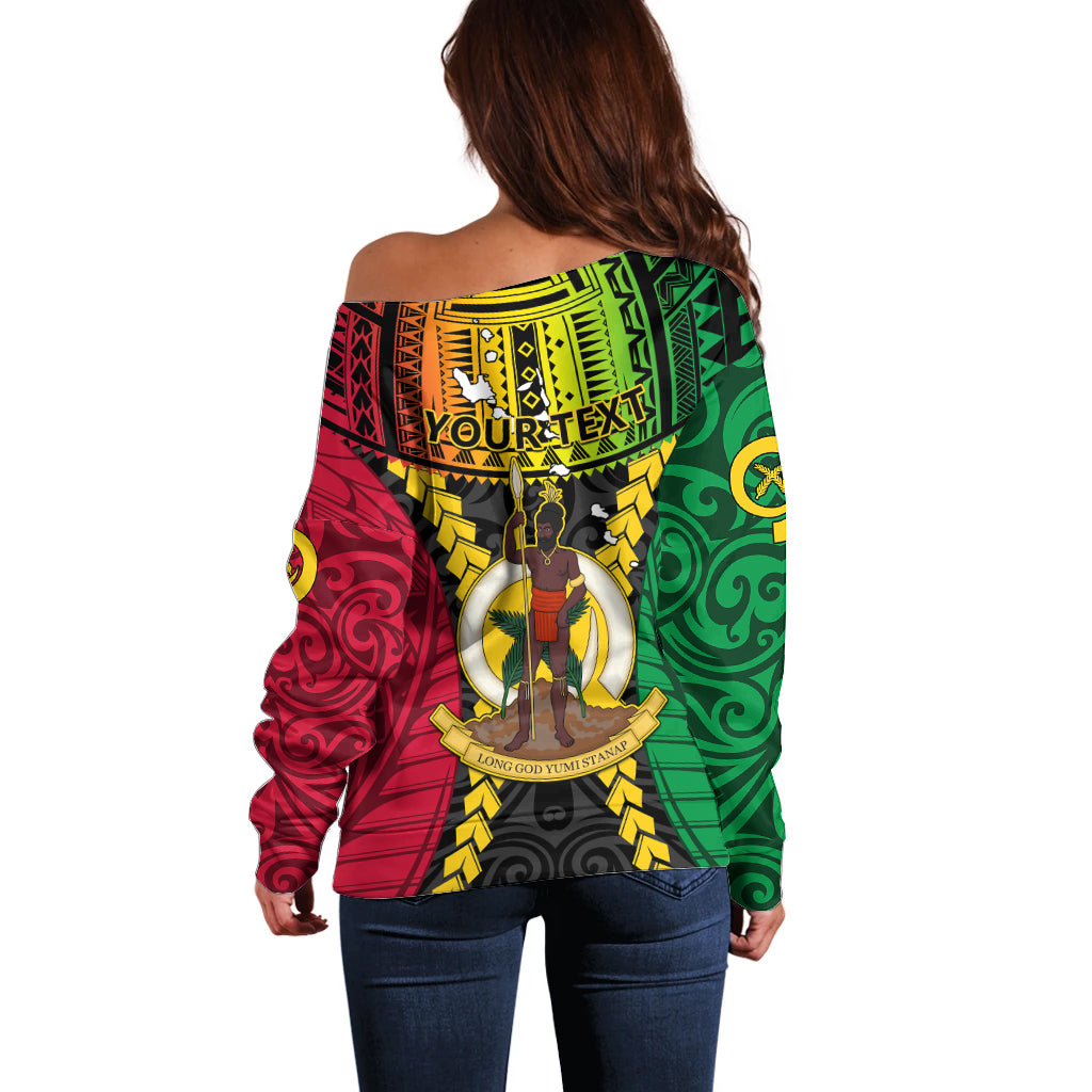 Personalized Vanuatu Off Shoulder Sweater Vanuatuan Coat Of Arms Mix Pig Tusk Poynesian Pattern LT05 - Polynesian Pride