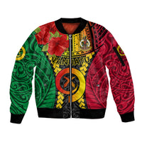 Personalized Vanuatu Sleeve Zip Bomber Jacket Vanuatuan Coat Of Arms Mix Pig Tusk Poynesian Pattern LT05 Unisex Reggae - Polynesian Pride