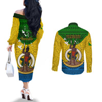 Vanuatu Malampa Province Couples Matching Off The Shoulder Long Sleeve Dress and Long Sleeve Button Shirts Coat Of Arms And Namele Fern Polynesian Pattern LT05 - Polynesian Pride