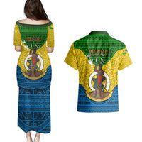 Vanuatu Malampa Province Couples Matching Puletasi Dress and Hawaiian Shirt Coat Of Arms And Namele Fern Polynesian Pattern LT05 - Polynesian Pride