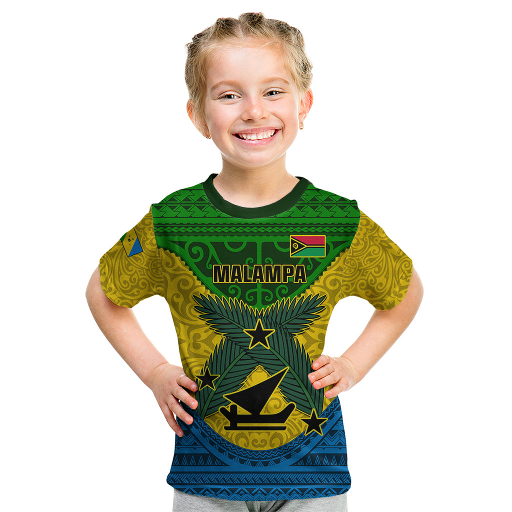 Vanuatu Malampa Province Kid T Shirt Coat Of Arms And Namele Fern Polynesian Pattern LT05 Yellow - Polynesian Pride