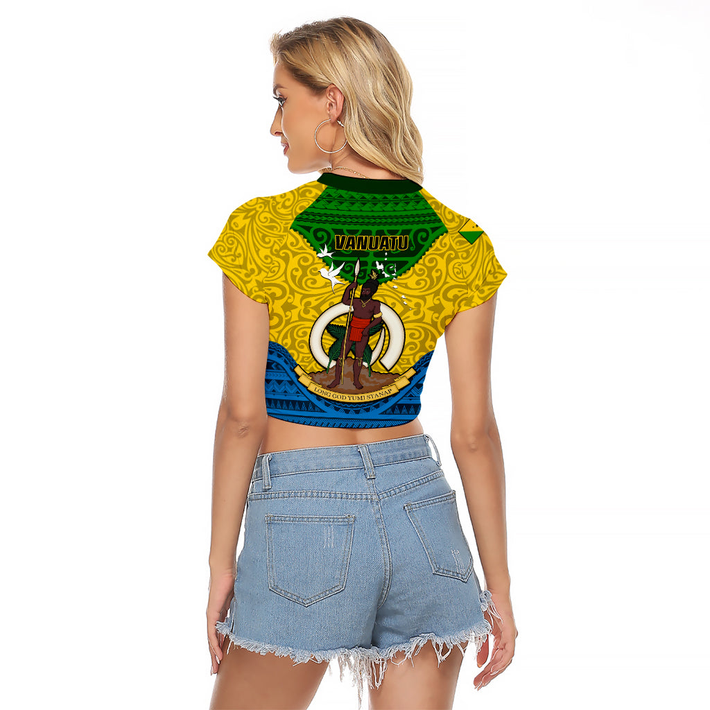 Vanuatu Malampa Province Raglan Cropped T Shirt Coat Of Arms And Namele Fern Polynesian Pattern LT05 - Polynesian Pride