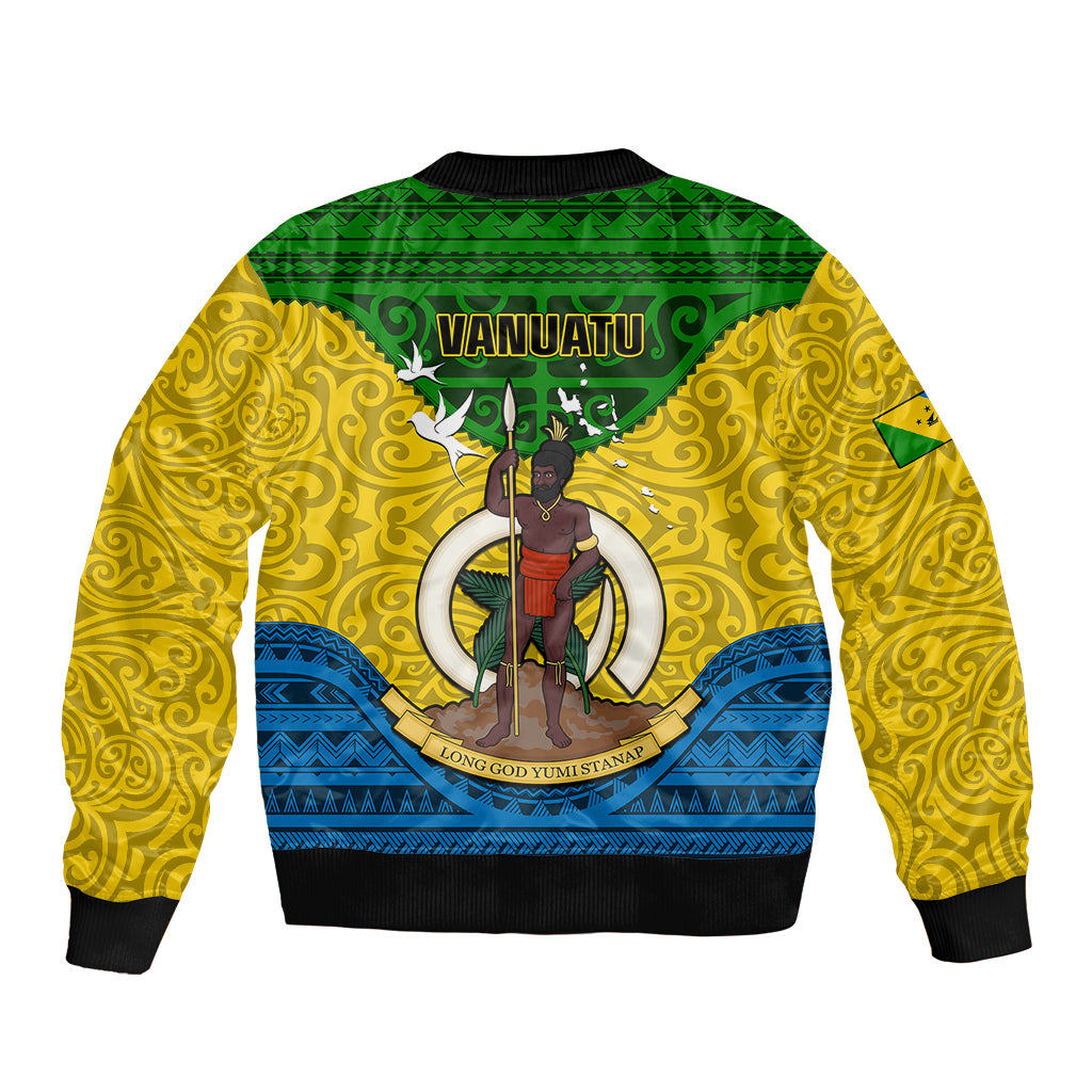 Vanuatu Malampa Province Sleeve Zip Bomber Jacket Coat Of Arms And Namele Fern Polynesian Pattern LT05 - Polynesian Pride