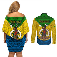 Personalized Vanuatu Malampa Province Couples Matching Off Shoulder Short Dress and Long Sleeve Button Shirts Coat Of Arms And Namele Fern Polynesian Pattern LT05 - Polynesian Pride