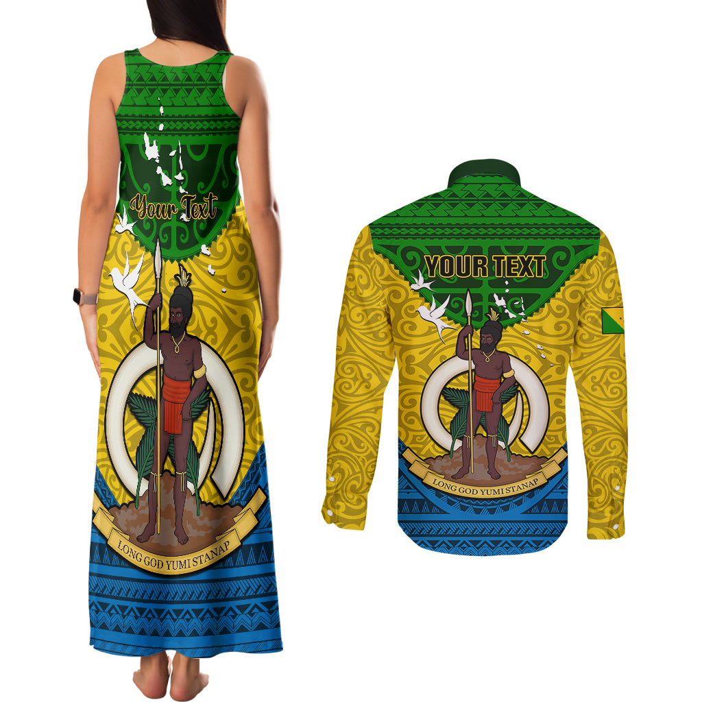 Personalized Vanuatu Malampa Province Couples Matching Tank Maxi Dress and Long Sleeve Button Shirts Coat Of Arms And Namele Fern Polynesian Pattern LT05 - Polynesian Pride