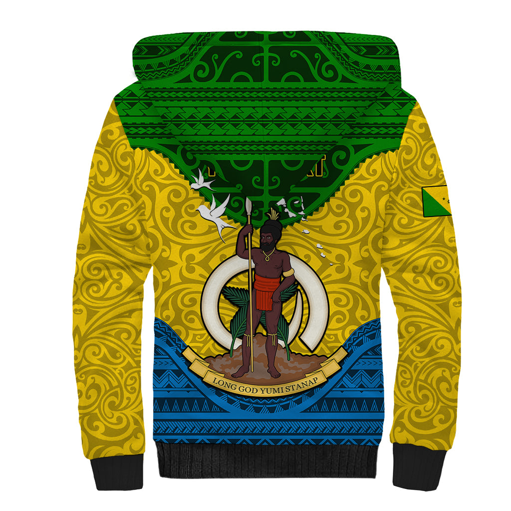 Personalized Vanuatu Malampa Province Sherpa Hoodie Coat Of Arms And Namele Fern Polynesian Pattern LT05 - Polynesian Pride