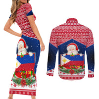 Personalised Philippines Christmas Couples Matching Short Sleeve Bodycon Dress and Long Sleeve Button Shirt Filipino Parol Maligayang Pasko LT05 - Polynesian Pride