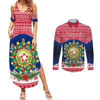 Personalised Philippines Christmas Couples Matching Summer Maxi Dress and Long Sleeve Button Shirt Filipino Parol Maligayang Pasko LT05 Red - Polynesian Pride