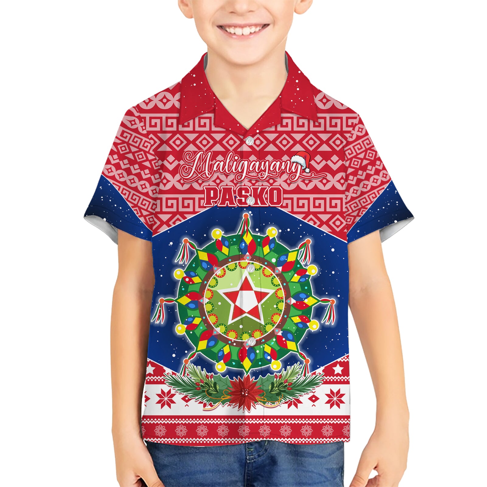 Personalised Philippines Christmas Kid Hawaiian Shirt Filipino Parol Maligayang Pasko LT05 Kid Red - Polynesian Pride