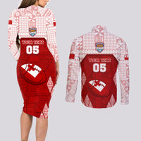 Custom Tonga Rugby Couples Matching Long Sleeve Bodycon Dress and Long Sleeve Button Shirt 2023 Pacific Championships Kupesi Ngatu Mate Maa LT05 - Polynesian Pride