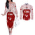Custom Tonga Rugby Couples Matching Off The Shoulder Long Sleeve Dress and Long Sleeve Button Shirt 2023 Pacific Championships Kupesi Ngatu Mate Maa LT05 Red - Polynesian Pride