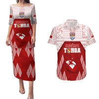 Custom Tonga Rugby Couples Matching Puletasi Dress and Hawaiian Shirt 2023 Pacific Championships Kupesi Ngatu Mate Maa LT05 Red - Polynesian Pride