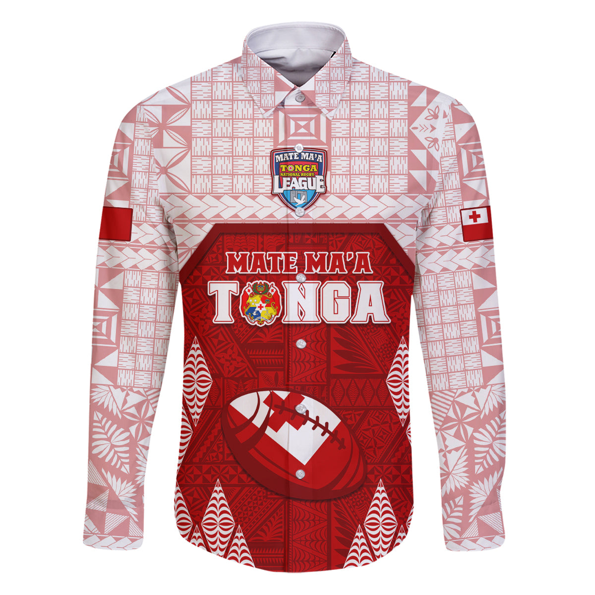 Custom Tonga Rugby Family Matching Puletasi Dress and Hawaiian Shirt 2023 Pacific Championships Kupesi Ngatu Mate Maa LT05 Dad's Shirt - Long Sleeve Red - Polynesian Pride