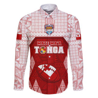 Custom Tonga Rugby Family Matching Short Sleeve Bodycon Dress and Hawaiian Shirt 2023 Pacific Championships Kupesi Ngatu Mate Maa LT05 Dad's Shirt - Long Sleeve Red - Polynesian Pride