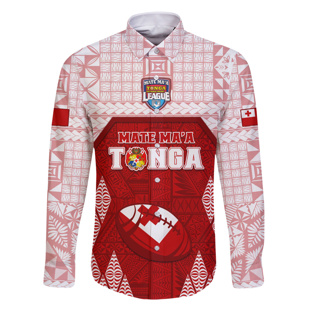 Custom Tonga Rugby Family Matching Tank Maxi Dress and Hawaiian Shirt 2023 Pacific Championships Kupesi Ngatu Mate Maa LT05 Dad's Shirt - Long Sleeve Red - Polynesian Pride
