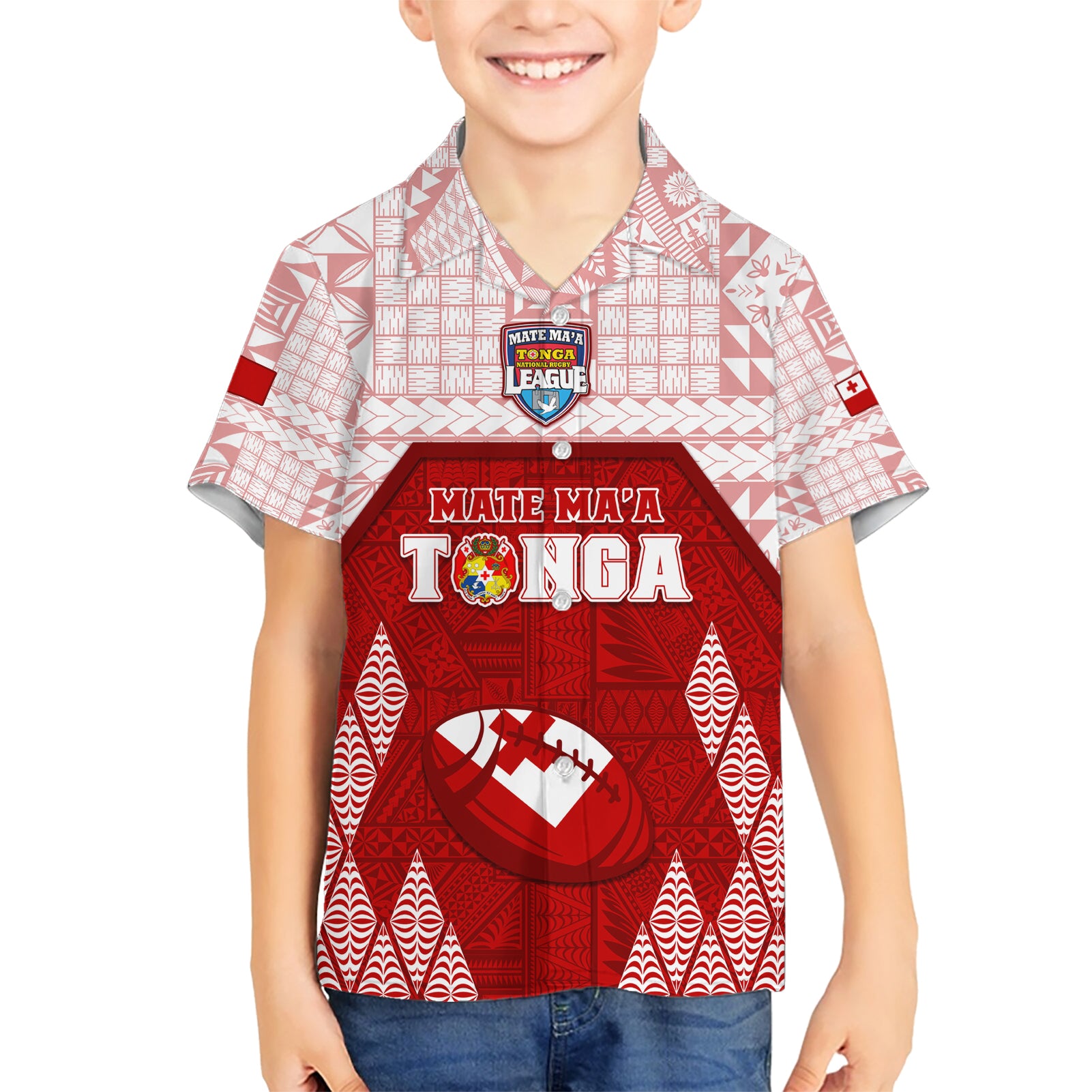 Custom Tonga Rugby Kid Hawaiian Shirt 2023 Pacific Championships Kupesi Ngatu Mate Maa LT05 Kid Red - Polynesian Pride