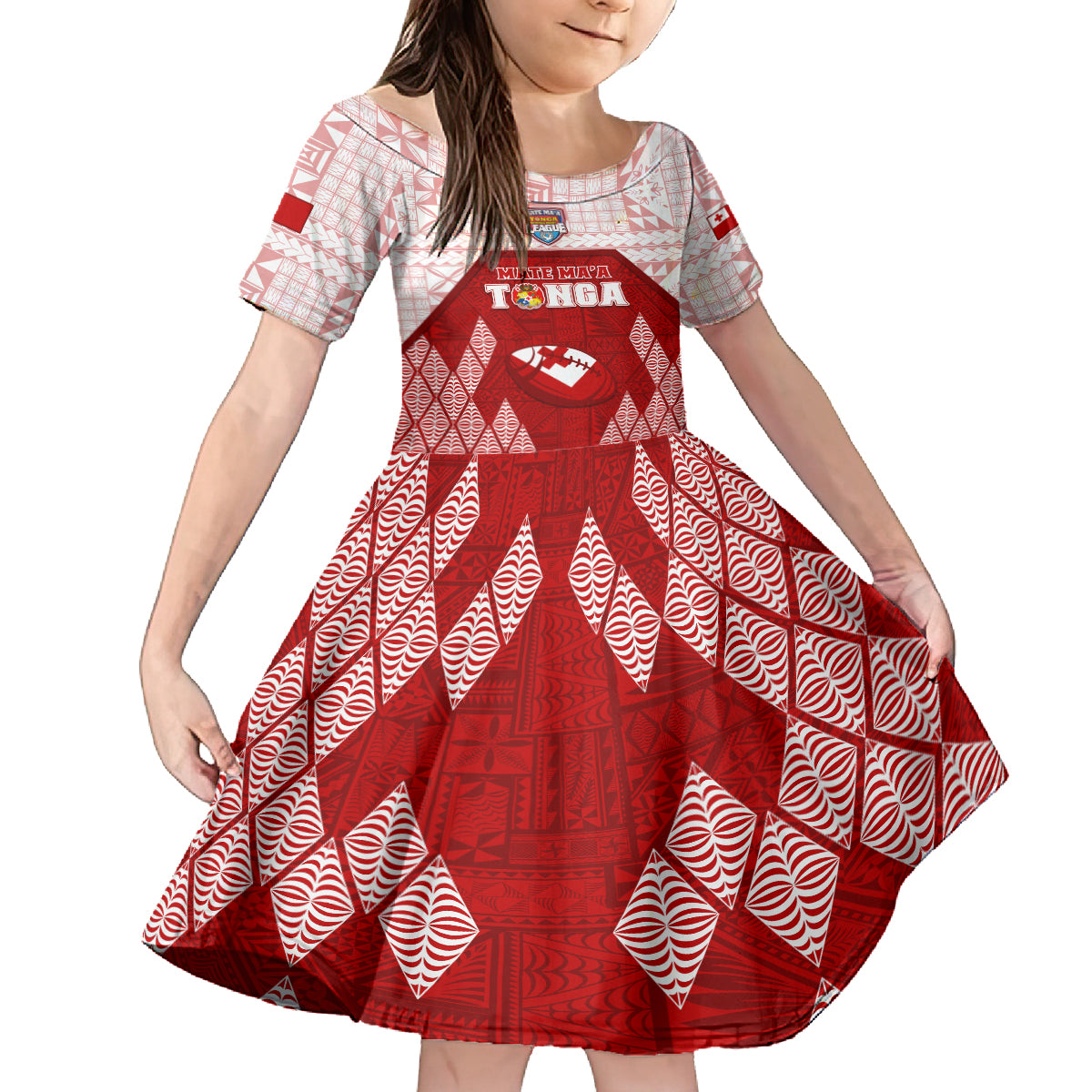 Custom Tonga Rugby Kid Short Sleeve Dress 2023 Pacific Championships Kupesi Ngatu Mate Maa LT05 KID Red - Polynesian Pride