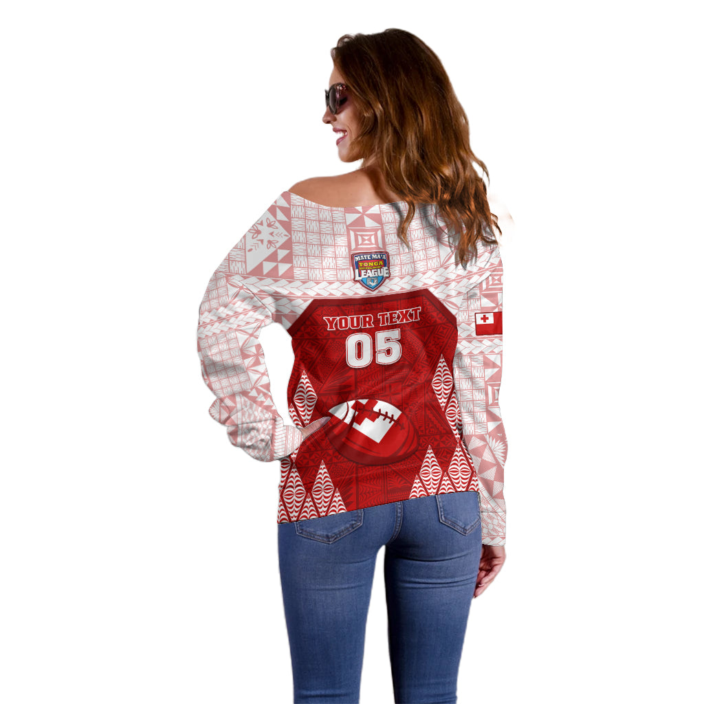 Custom Tonga Rugby Off Shoulder Sweater 2023 Pacific Championships Kupesi Ngatu Mate Maa LT05 - Polynesian Pride