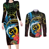 Vanuatu Fishing Couples Matching Long Sleeve Bodycon Dress and Long Sleeve Button Shirt It's Time To Fish