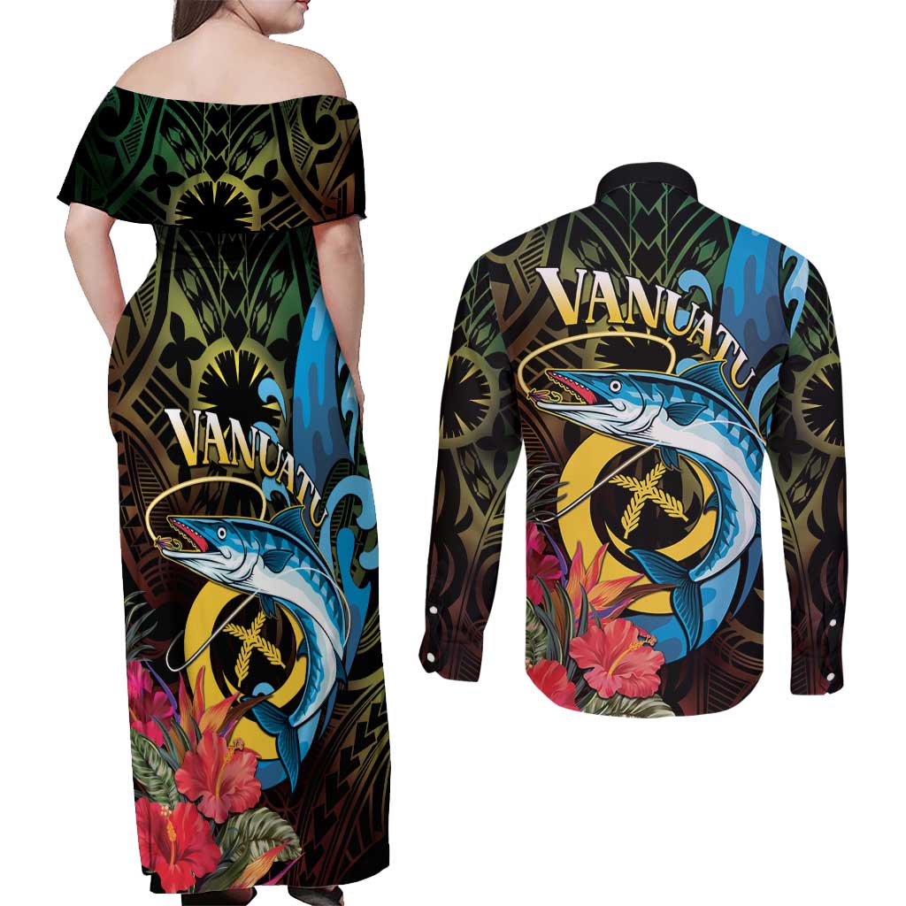 Vanuatu Fishing Couples Matching Off Shoulder Maxi Dress and Long Sleeve Button Shirt It's Time To Fish
