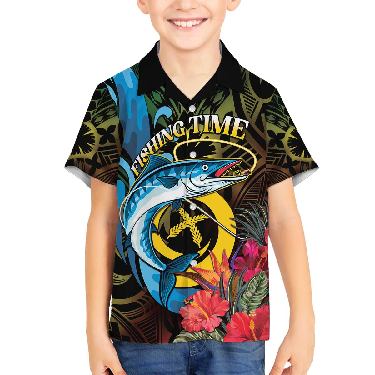 Vanuatu Fishing Family Matching Off The Shoulder Long Sleeve Dress and Hawaiian Shirt It's Time To Fish