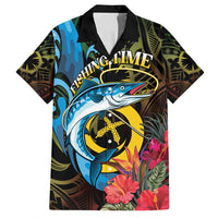 Vanuatu Fishing Family Matching Off Shoulder Maxi Dress and Hawaiian Shirt It's Time To Fish LT05 Dad's Shirt - Short Sleeve Black - Polynesian Pride