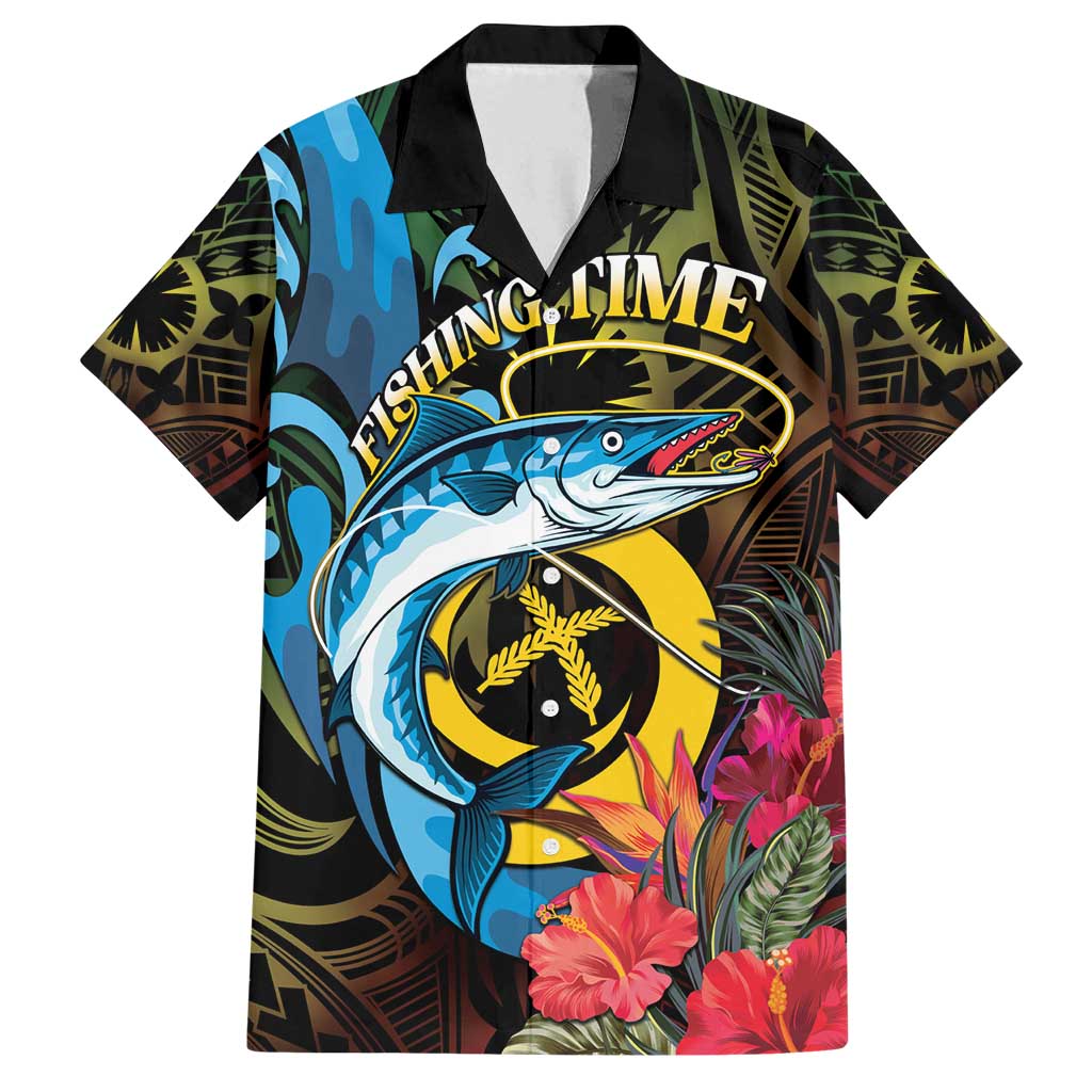 Vanuatu Fishing Family Matching Tank Maxi Dress and Hawaiian Shirt It's Time To Fish LT05 Dad's Shirt - Short Sleeve Black - Polynesian Pride