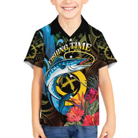 Vanuatu Fishing Family Matching Tank Maxi Dress and Hawaiian Shirt It's Time To Fish LT05 Son's Shirt Black - Polynesian Pride