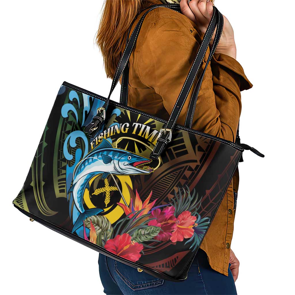 Vanuatu Fishing Leather Tote Bag It's Time To Fish