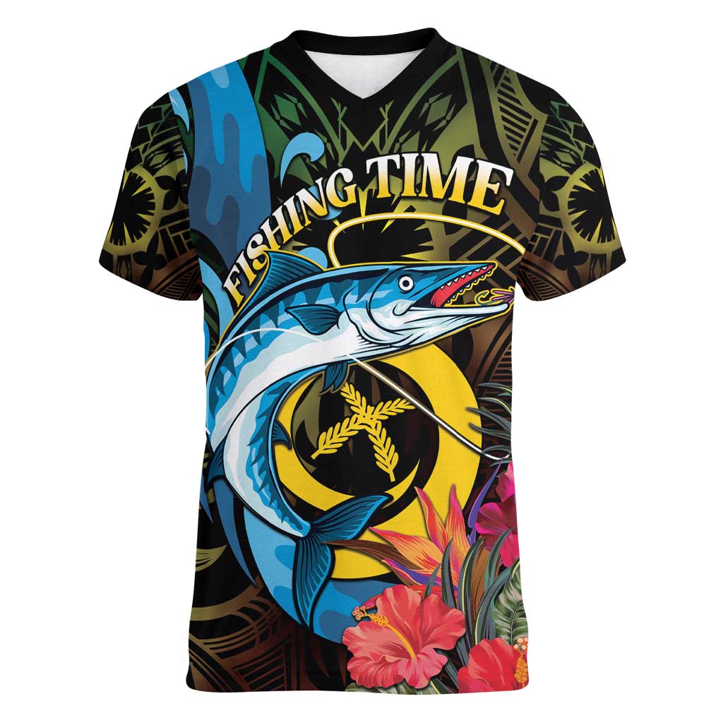Vanuatu Fishing Women V-Neck T-Shirt It's Time To Fish
